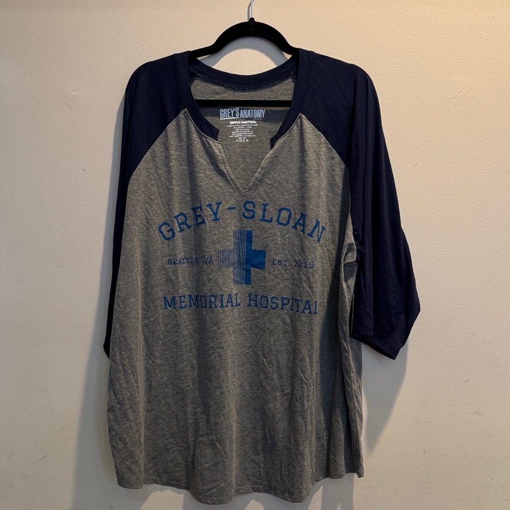 Grey and Blue Graphic Raglan Tee